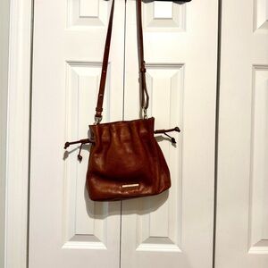 Brahmin Lyla Collection Harlow Drawstring Crossbody Bag in Caramel